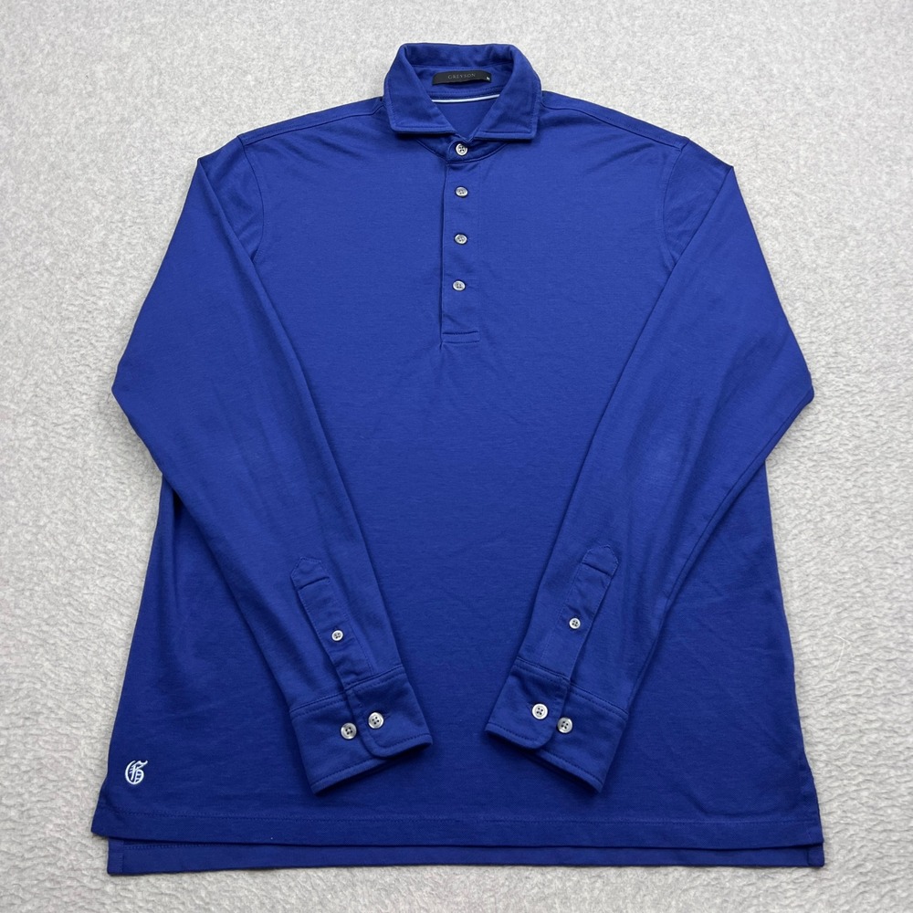 Greyson Omaha Long Sleeve Polo Mens Medium‎ Blue Button Cuff Logo Stretch Shirt